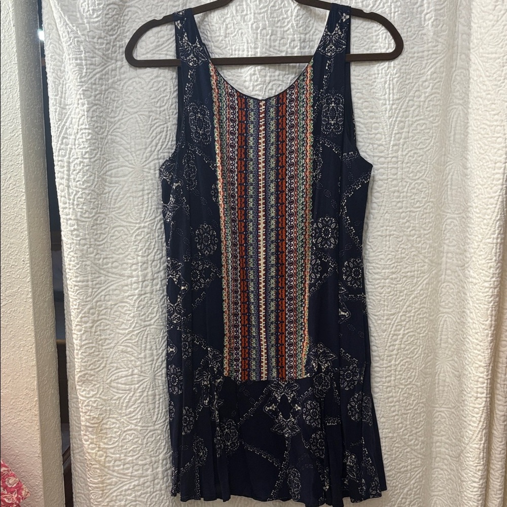 Entro Navy and Multicolor Striped Mini Dress